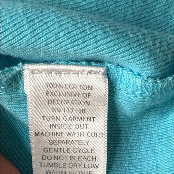 Womens Quacker Factory 3/4 Sleeve Zebra Heart Bling V-Neck Knit Top Aqua Size L - Picture 7 of 8